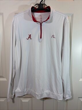 Rhoback Men’s White Long-Sleeve Quarter-Zip with Crimson Accents